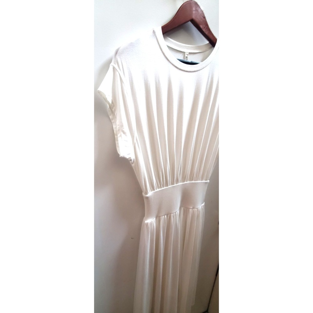 Halara Dress S White Gather Waist Great Draping Midi Batwing Tummy Control Flowy - Picture 6 of 11